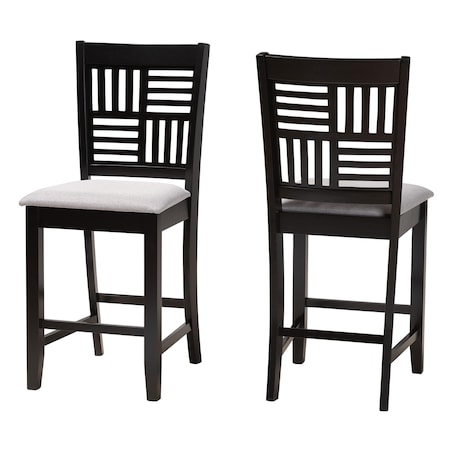Baxton Studio Deanna Modern Grey Fabric and Dark Brown Finished Wood 2-Piece Counter Stool Set, PR 232-2PC-13204-ZORO